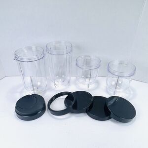 Magic Bullet Blender MB1001 4 Replacement Cups w/ Lids & Ring